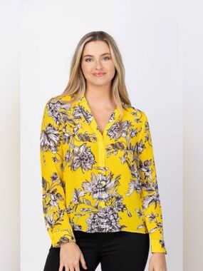 Alice & Olivia Blooming Wild Golden Hour Yellow Floral  Women’s Blouse